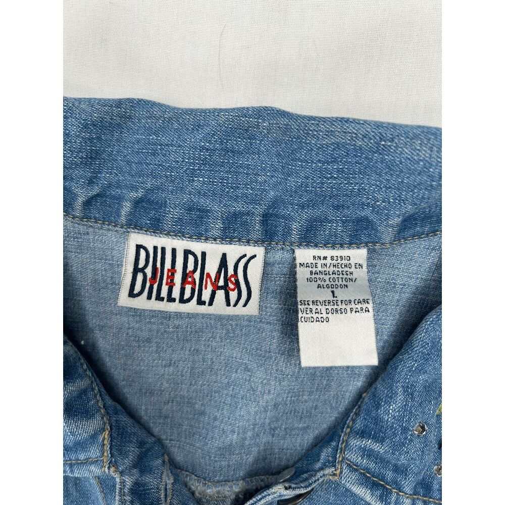 Vintage Bill Blass Blue Jean Flower Embroidered & Sequined Vest Size L 90's Y2K - Picture 2 of 6